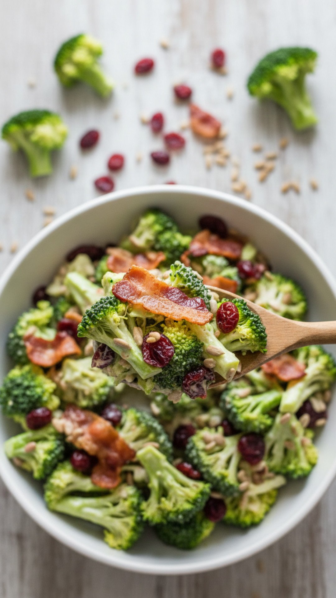 Classic Creamy Cold Broccoli Salad with Bacon & Cranberries Preparation