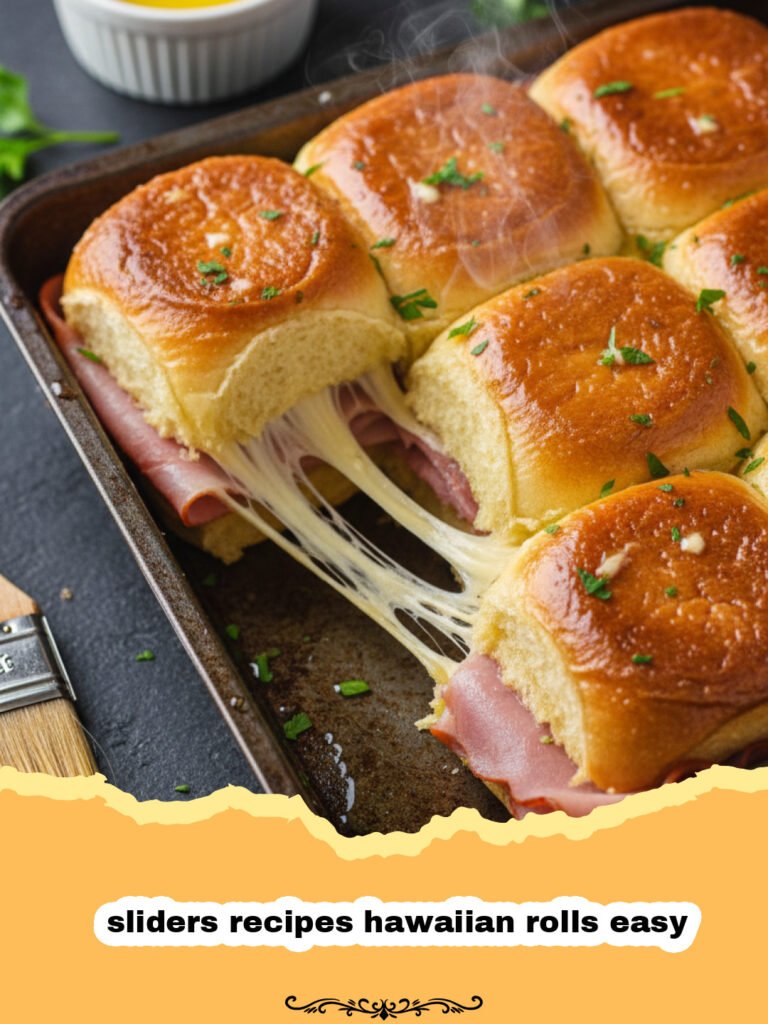 The Ultimate Easy Hawaiian Roll Sliders: Perfect for Any Gathering! 5 sliders recipes hawaiian rolls easy - Close-up of golden brown Hawaiian roll sliders with melted cheese and ham, sprinkled with sesame seeds, in a baking dish.