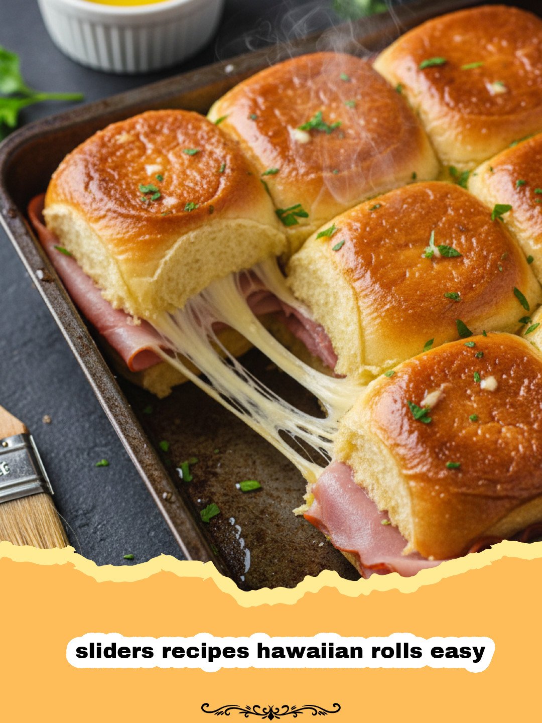 The Ultimate Easy Hawaiian Roll Sliders: Perfect for Any Gathering! 3 sliders recipes hawaiian rolls easy - Close-up of golden brown Hawaiian roll sliders with melted cheese and ham, sprinkled with sesame seeds, in a baking dish.