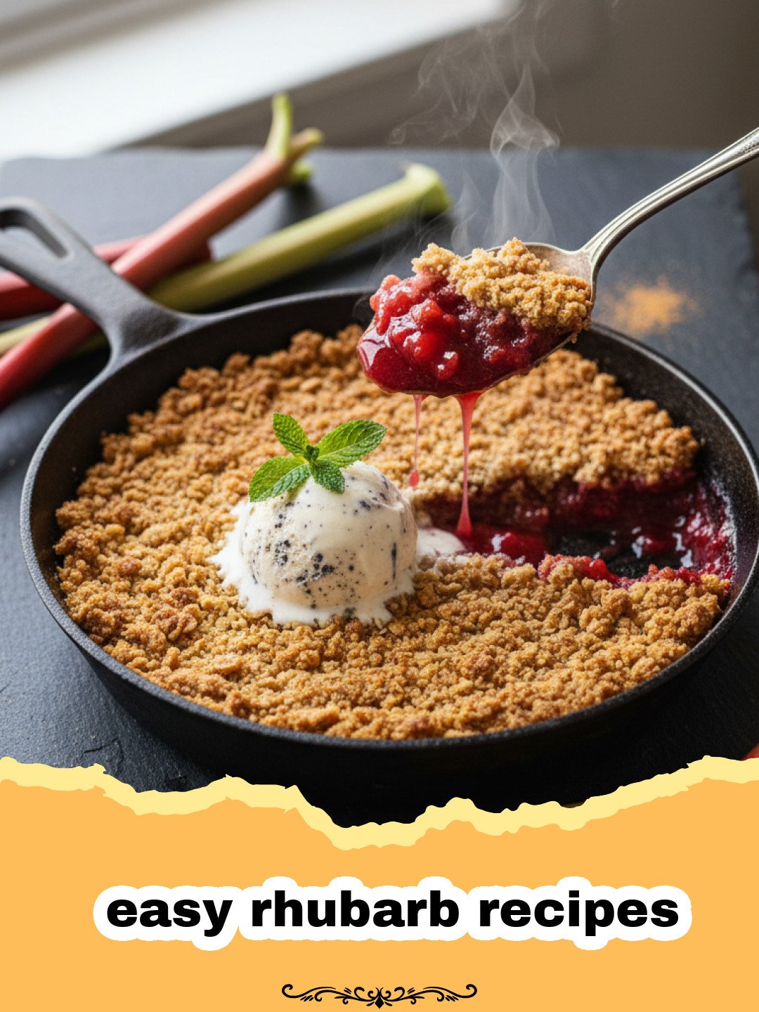 The Ultimate Easy Rhubarb Crumble Bars: A Sweet & Tart Spring Delight! 3 easy rhubarb recipes - Close-up of Easy Rhubarb Crumble Bars, cut into squares, with a slight dusting of powdered sugar on a wooden board.