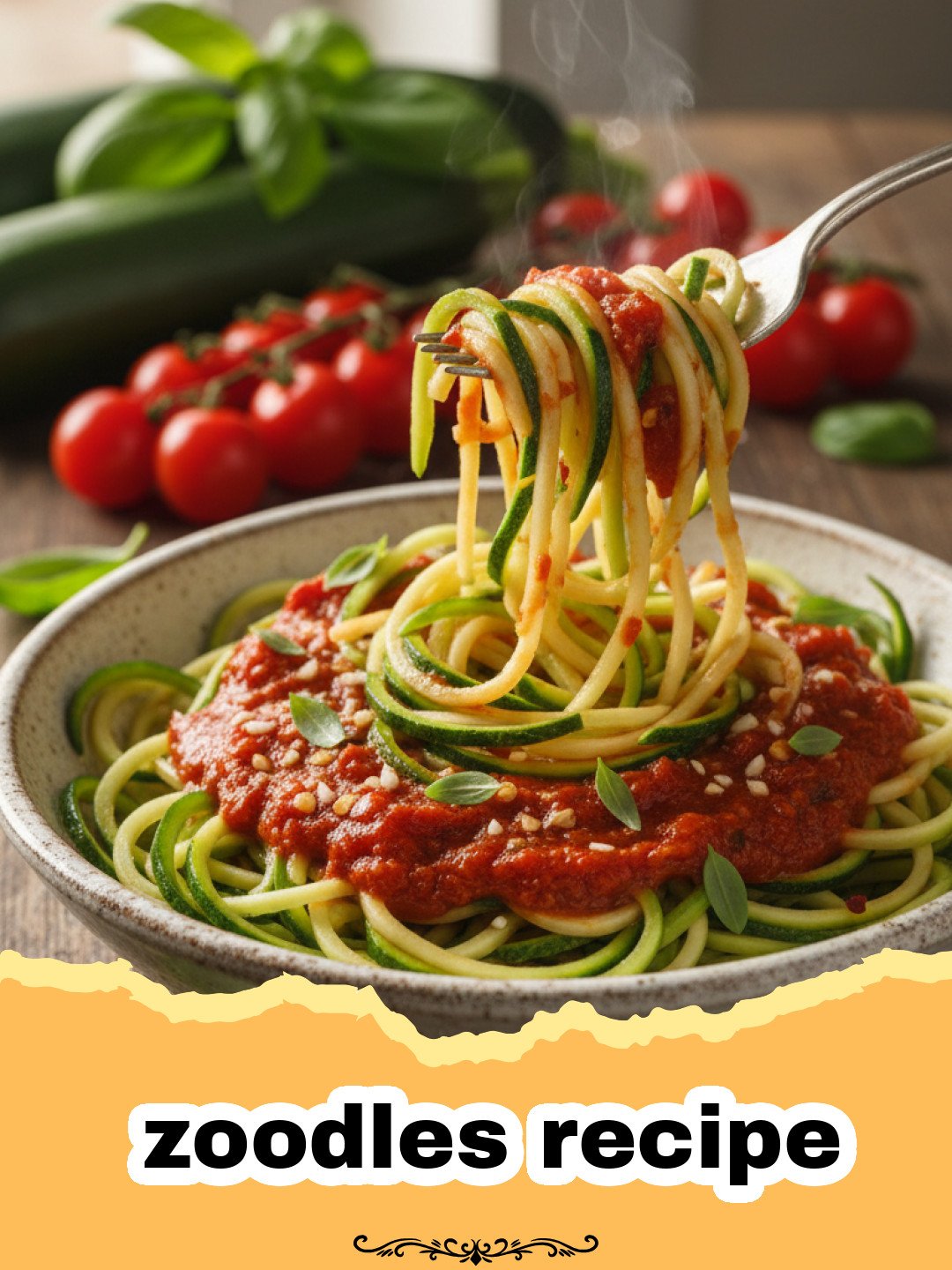 Plate of garlic parmesan zoodles recipe with cherry tomatoes and fresh parsley