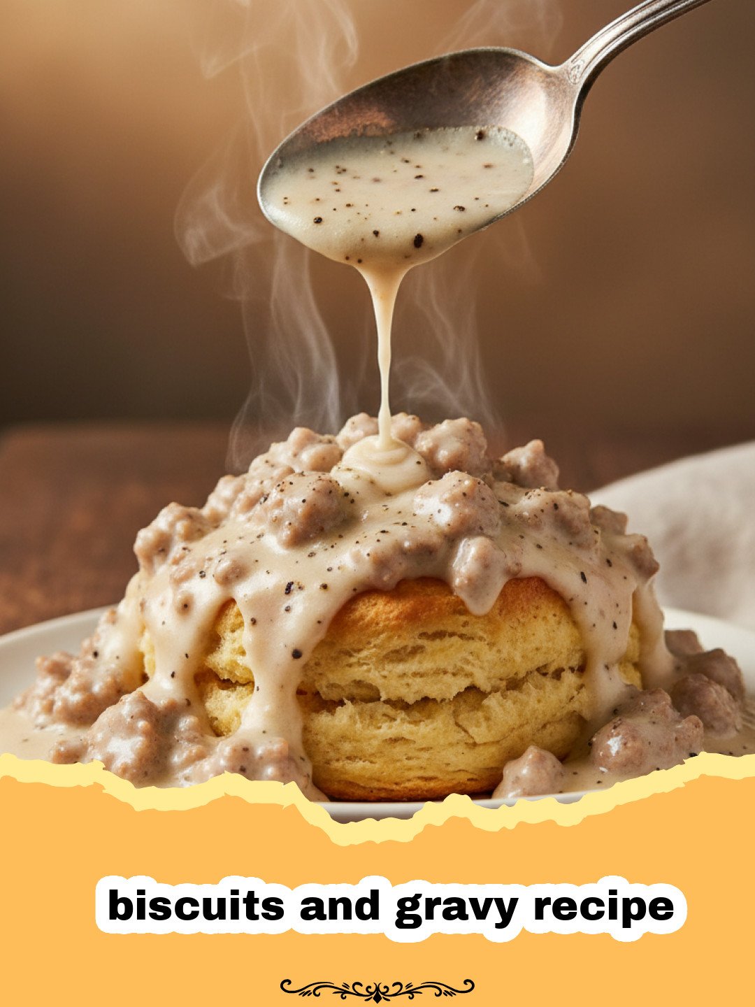 The Secret to the Best Homemade Biscuits and Gravy Recipe 3 biscuits and gravy recipe - A plate of fluffy golden biscuits covered in thick creamy sausage gravy
