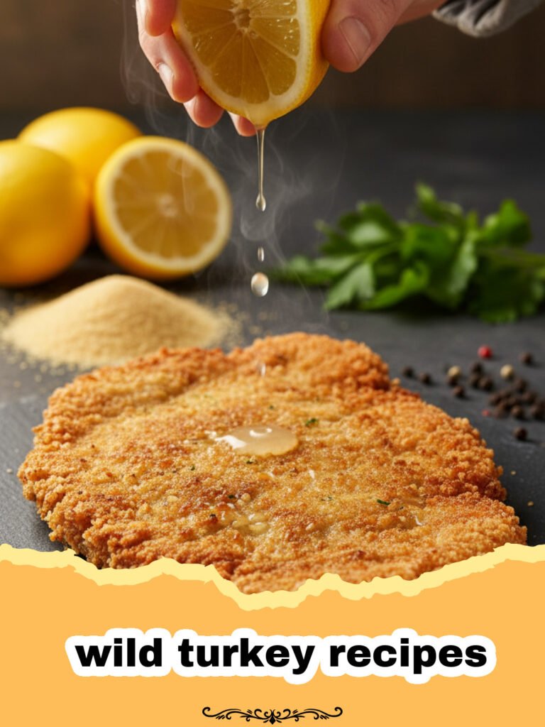 wild turkey recipes - Pan-seared wild turkey breast with garlic herb butter, garnished with fresh herbs and lemon