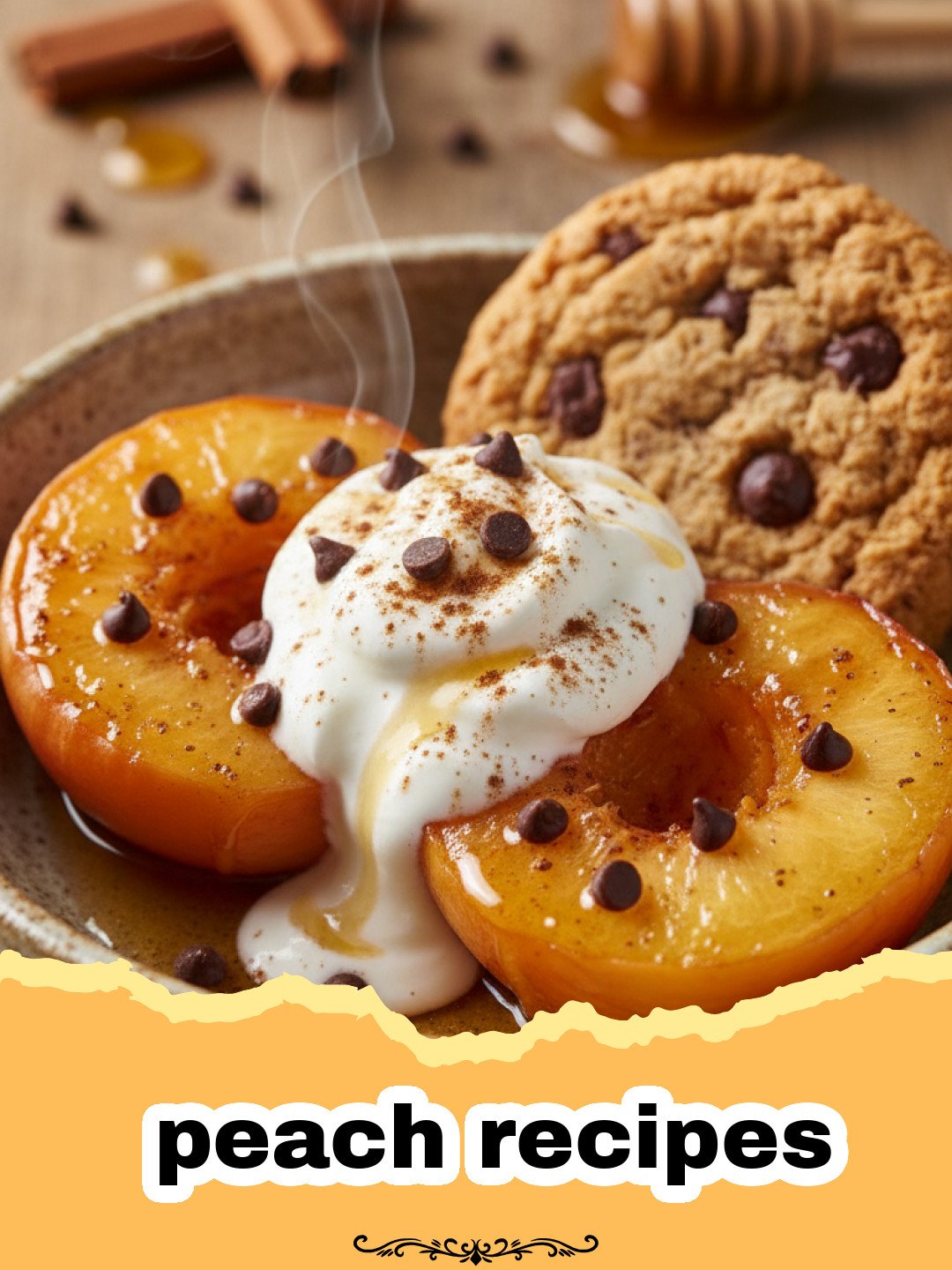 The Ultimate Peachy Crumble Bake: A Sweet Start to Your Day! 3 peach recipes - Close-up of a golden brown Peachy Crumble Bake in a square baking dish, with steam gently rising, showcasing juicy peach slices underneath a crispy oat topping.