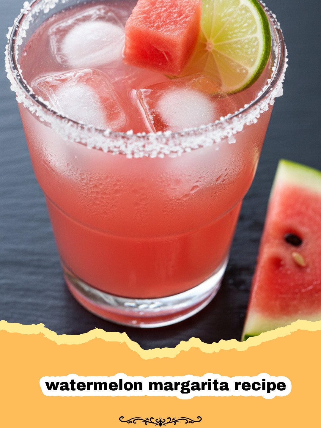 watermelon margarita recipe - Refreshing Watermelon Margarita cocktail garnished with lime and watermelon on a sunny patio table.