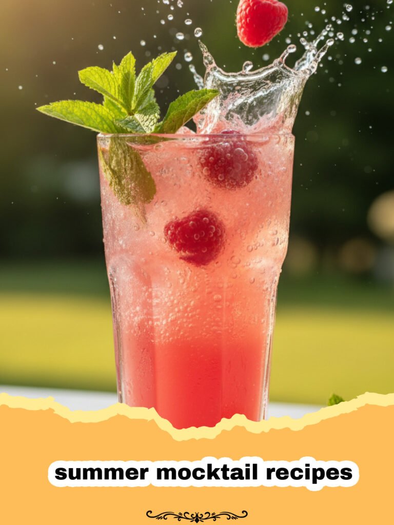 Sparkling Berry Basil Bliss: Your Ultimate Guide to Refreshing Summer Mocktail Recipes! 5 summer mocktail recipes - Close-up of a refreshing sparkling berry basil bliss mocktail with fresh berries and basil leaves as garnish.