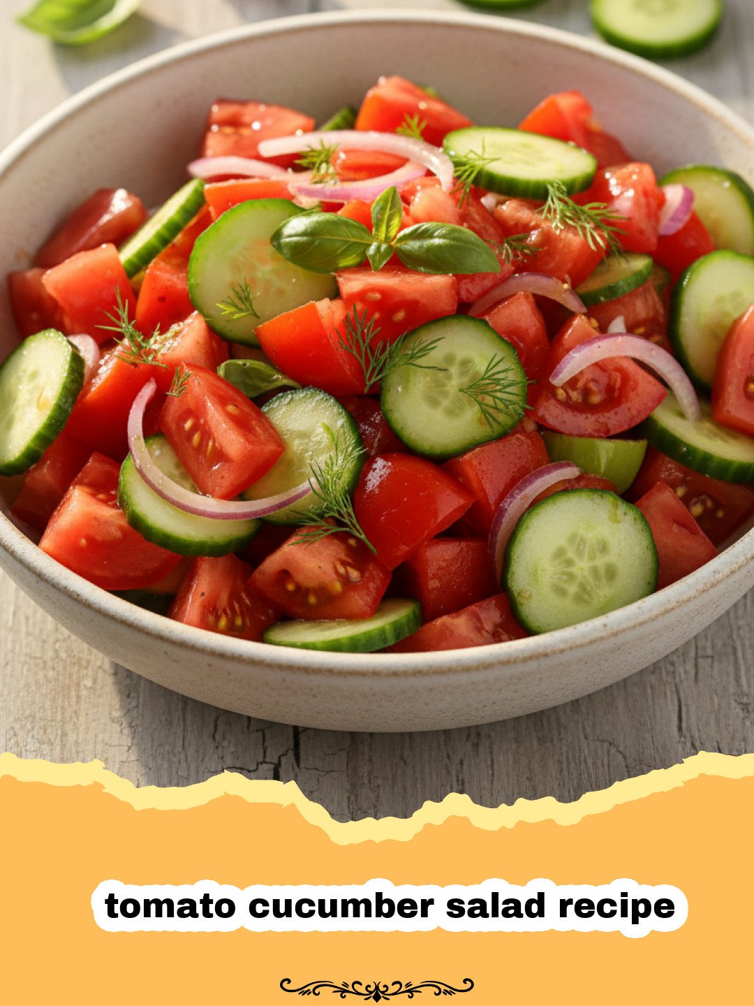 tomato cucumber salad recipe - A vibrant bowl of fresh tomato cucumber salad with red onion and herbs.