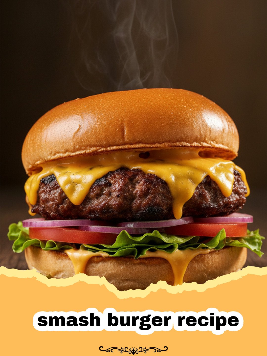 smash burger recipe - Close-up of a juicy, cheesy classic smash burger with a crispy patty, melted cheese, and fresh toppings on a toasted bun.
