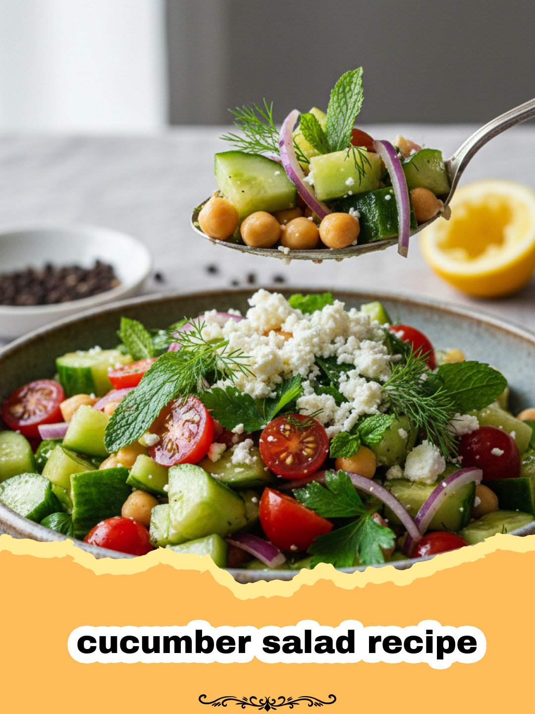cucumber salad recipe - Close-up of a refreshing cucumber salad in a glass bowl, garnished with fresh dill.