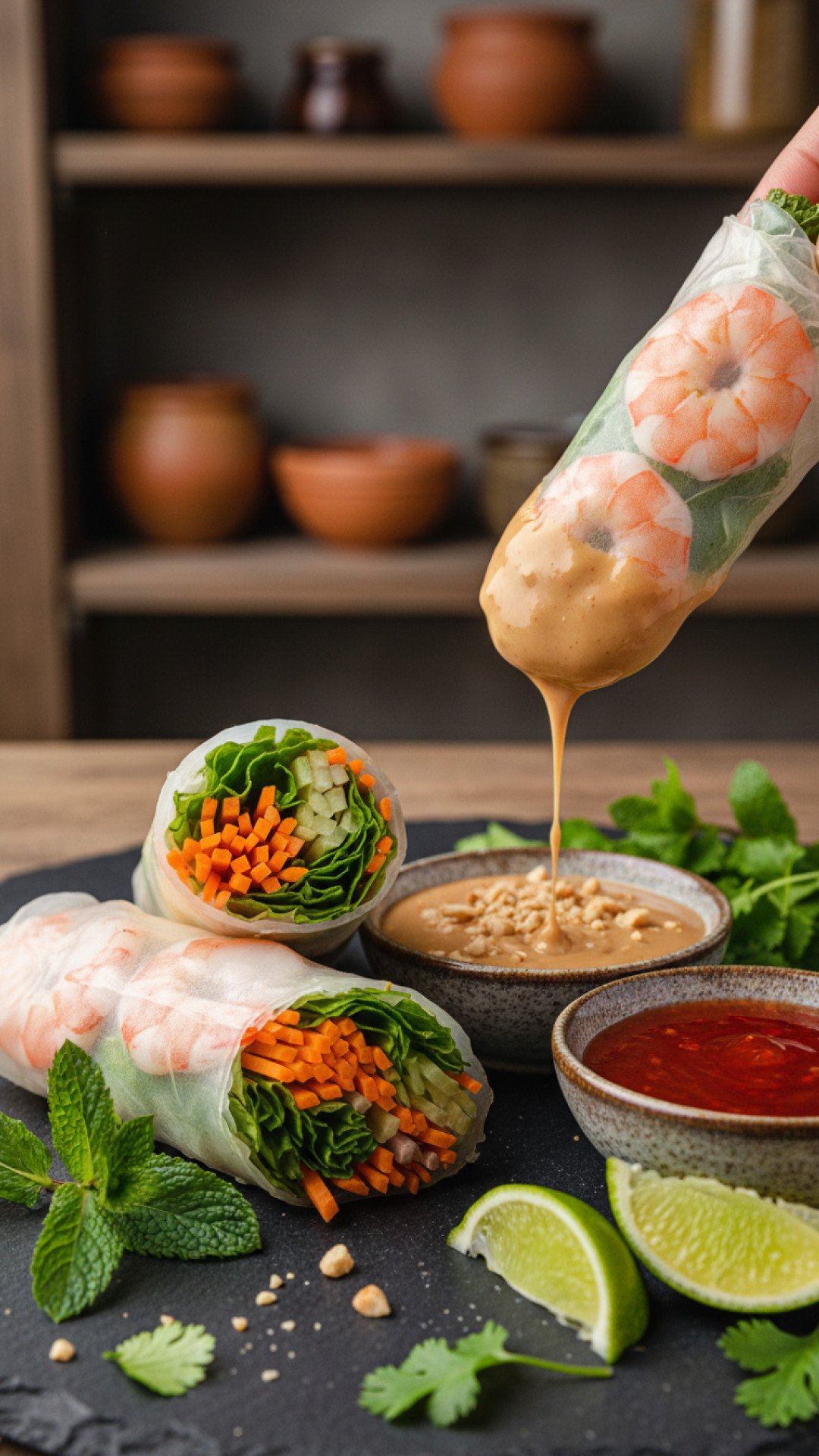 The Ultimate Fresh Spring Roll Recipe: Light, Healthy, and Bursting with Flavor! 4 Classic Fresh Spring Rolls with Peanut Dipping Sauce Preparation