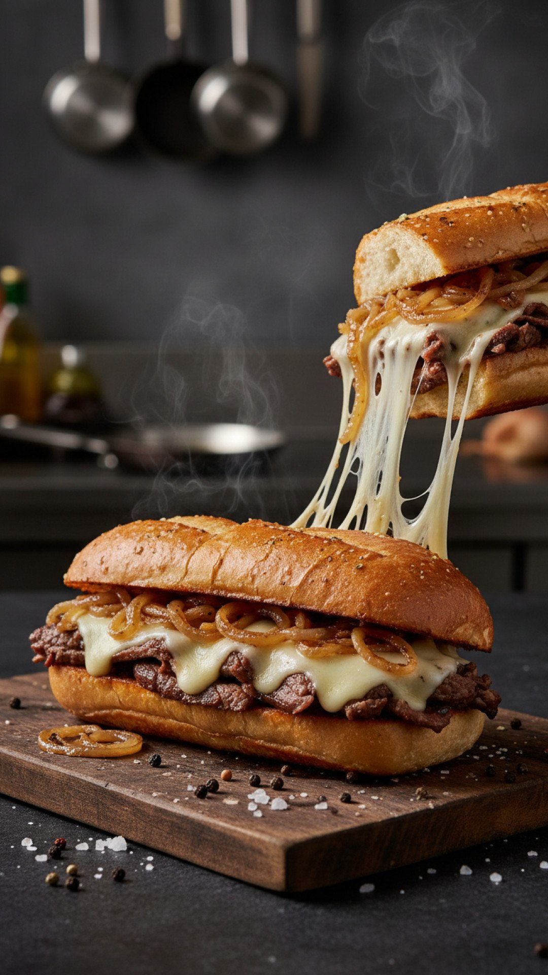 Classic Homemade Philly Cheese Steak Sandwich Preparation