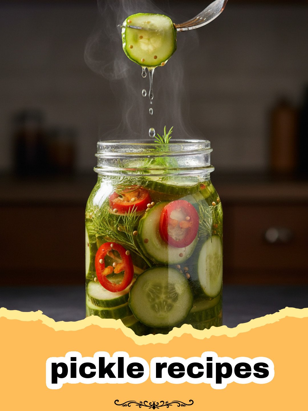 pickle recipes - Jar of homemade quick dill pickles with fresh dill and garlic
