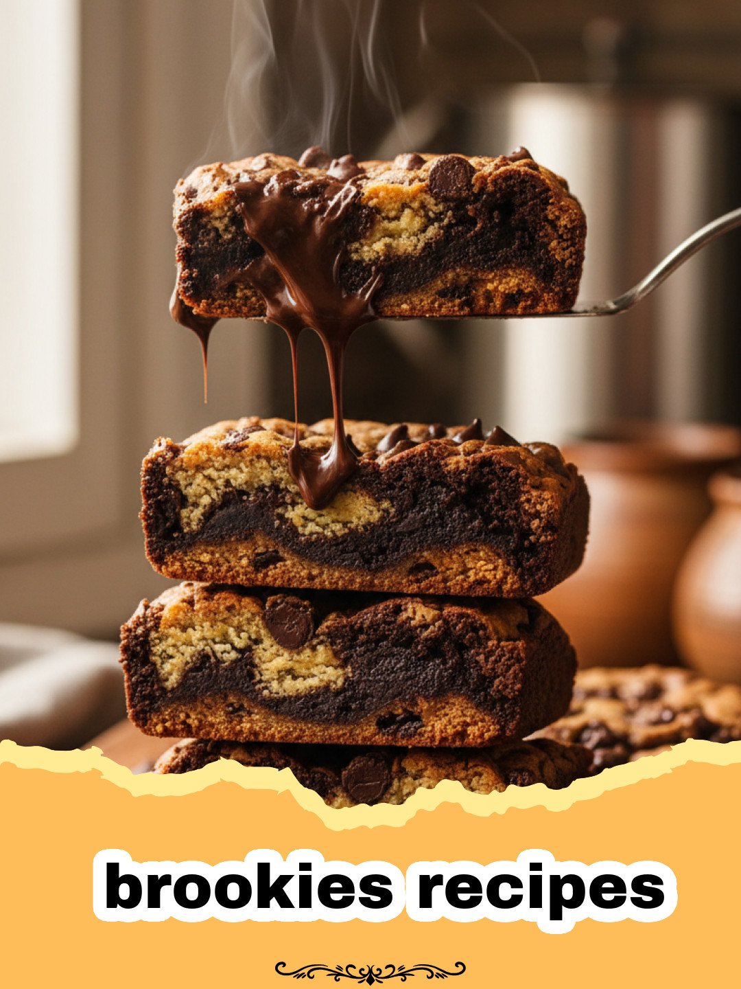 brookies recipes - Close-up of freshly baked brookies cut into squares, showcasing the distinct brownie and cookie layers with melted chocolate chips.
