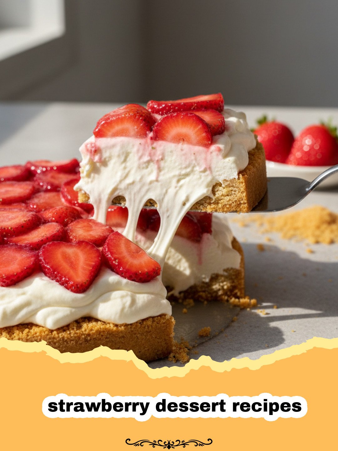 strawberry dessert recipes - A beautifully arranged fresh strawberry tart with a creamy white filling and a golden crust, garnished with fresh mint, sitting on a wooden board.