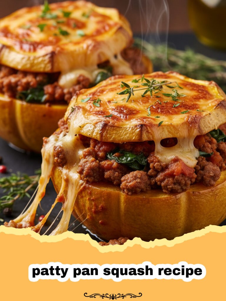 patty pan squash recipe - Roasted patty pan squash slices with golden parmesan and herbs on a baking sheet