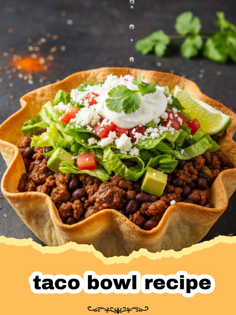 The Ultimate Healthy & Flavorful Taco Bowl Recipe for Busy Weeknights 5 A vibrant and colorful taco bowl recipe featuring seasoned ground meat, rice, black beans, corn, lettuce, tomatoes, and cilantro, with a lime wedge.