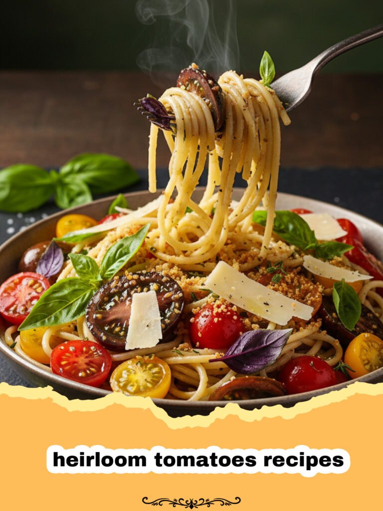 The Ultimate Heirloom Tomato and Burrata Salad: A Symphony of Summer Flavors 5 heirloom tomatoes recipes - A close-up of a colorful heirloom tomato and burrata salad with fresh basil and balsamic glaze on a white platter.