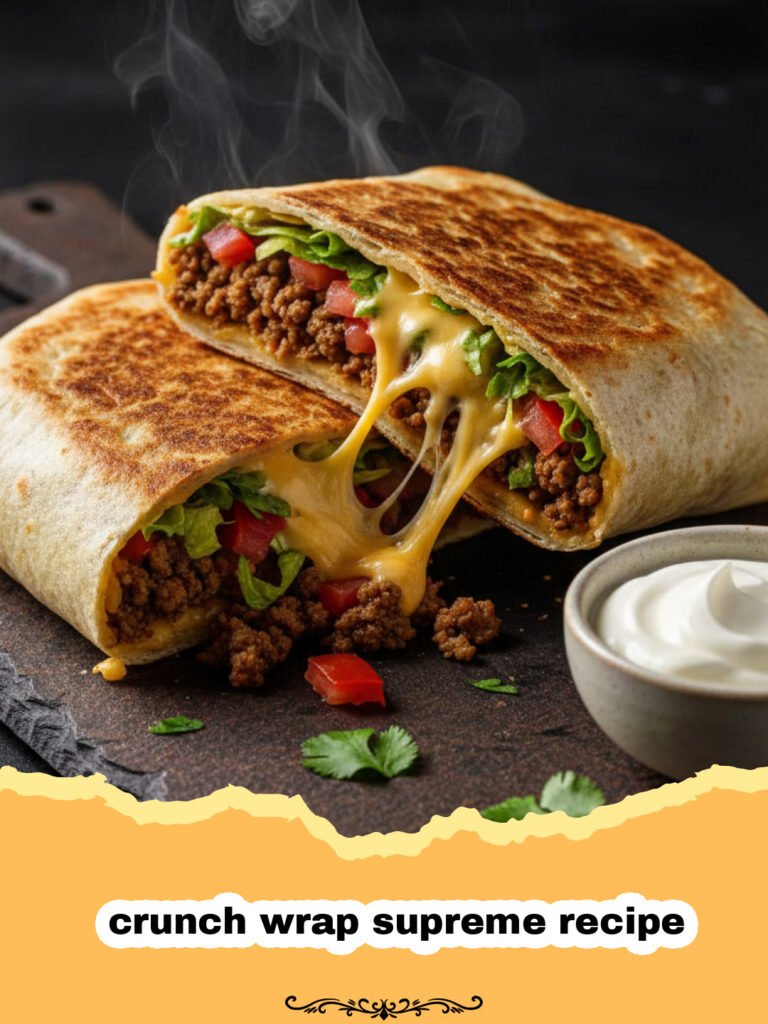 The Ultimate Homemade Crunchwrap Supreme: Better Than the Drive-Thru! 5 crunch wrap supreme recipe - A perfectly grilled homemade Crunchwrap Supreme, sliced in half to show the layered filling with seasoned beef, crispy tostada, and fresh vegetables.