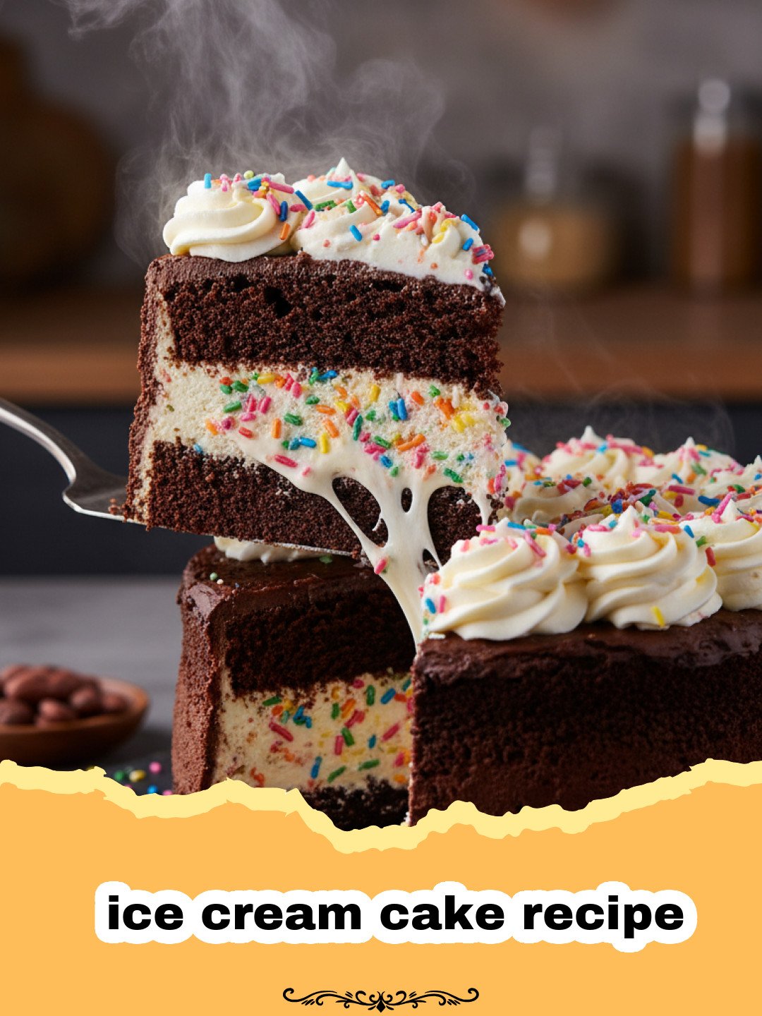 ice cream cake recipe - A beautiful layered homemade ice cream cake with chocolate and vanilla layers and a fudge crunch center.