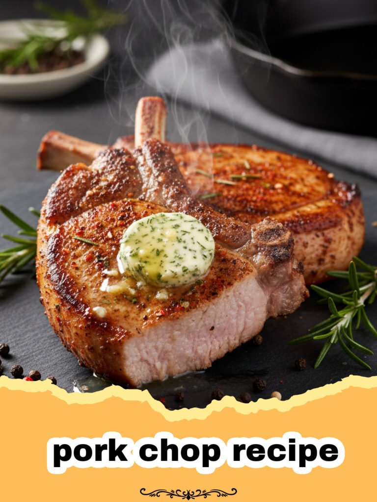 The Ultimate Juicy & Flavorful Pan-Seared Pork Chops: A Family Favorite Recipe 5 pork chop recipe - Perfectly golden-brown pan-seared pork chops with fresh herbs in a cast iron skillet