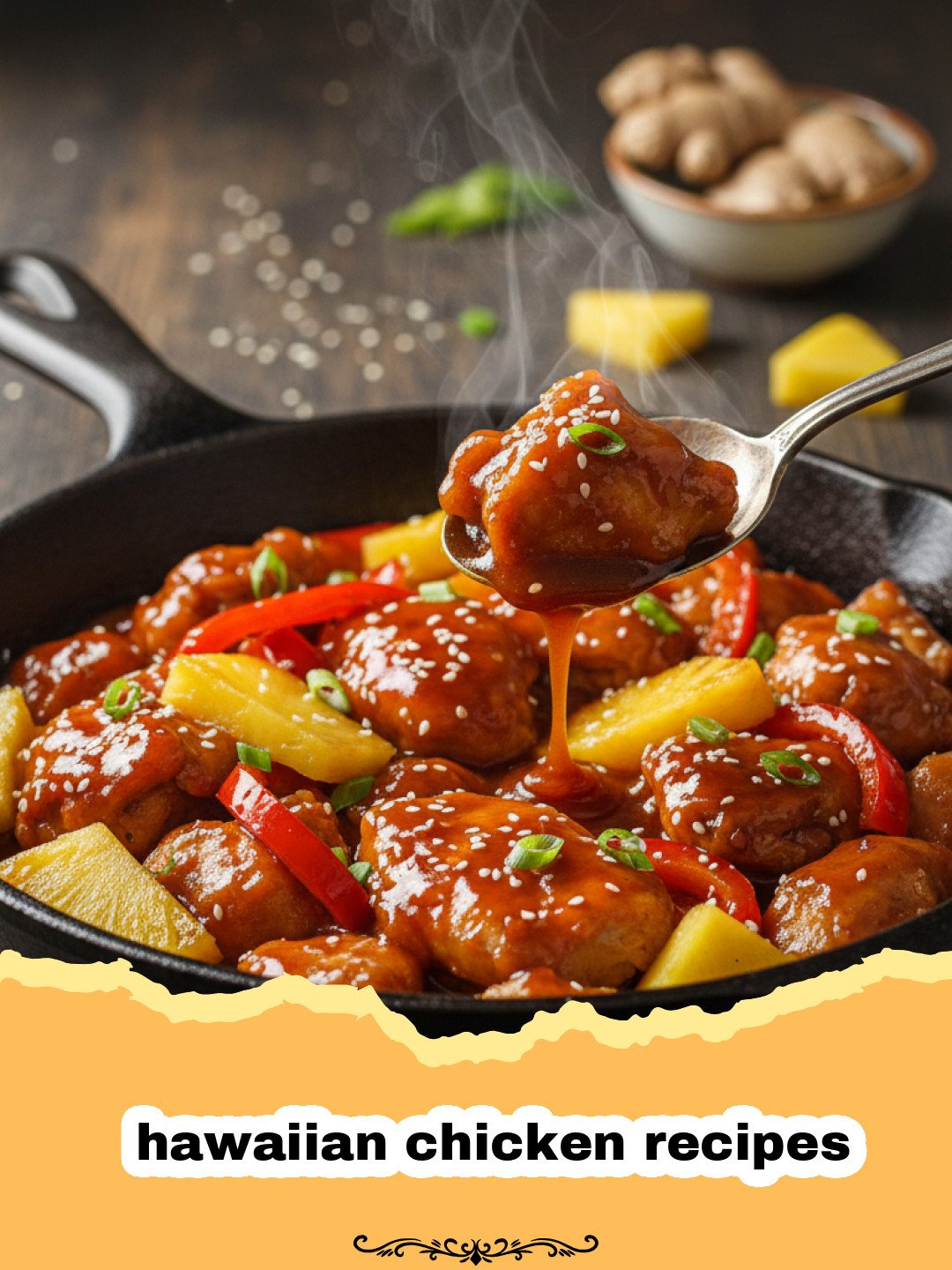 hawaiian chicken recipes - Grilled Hawaiian chicken thighs served with fresh pineapple and green onions on a plate.