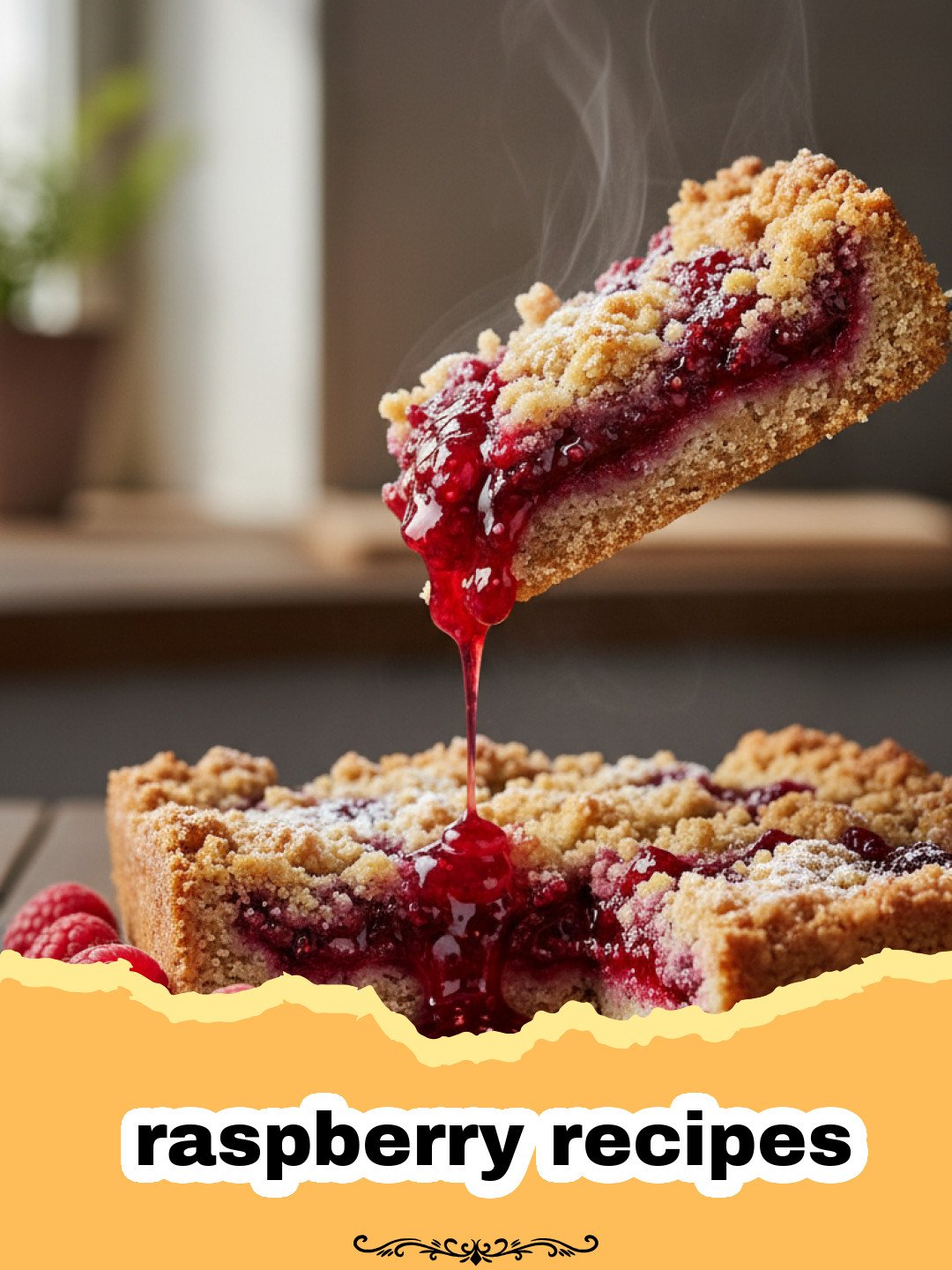 The Ultimate Raspberry Almond Crumb Bars: A Taste of Pure Bliss 3 raspberry recipes - Close-up of baked Raspberry Almond Crumb Bars with a golden crumb topping and red raspberry filling