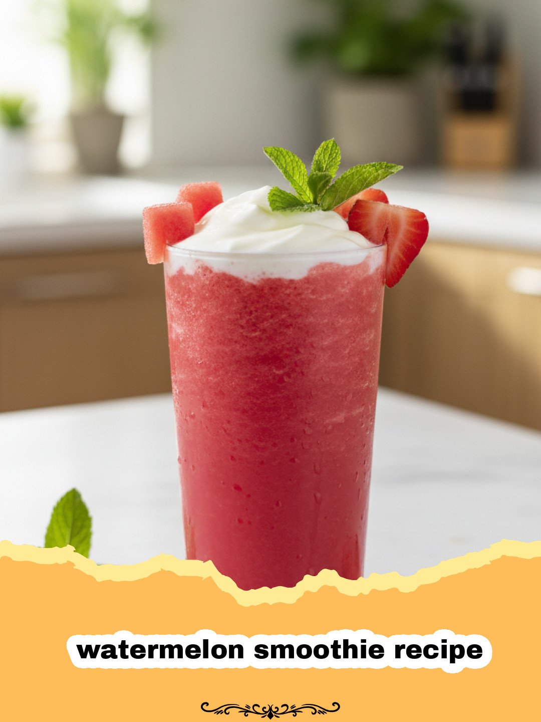 watermelon smoothie recipe - A vibrant red watermelon smoothie in a glass with a lime slice on the rim.