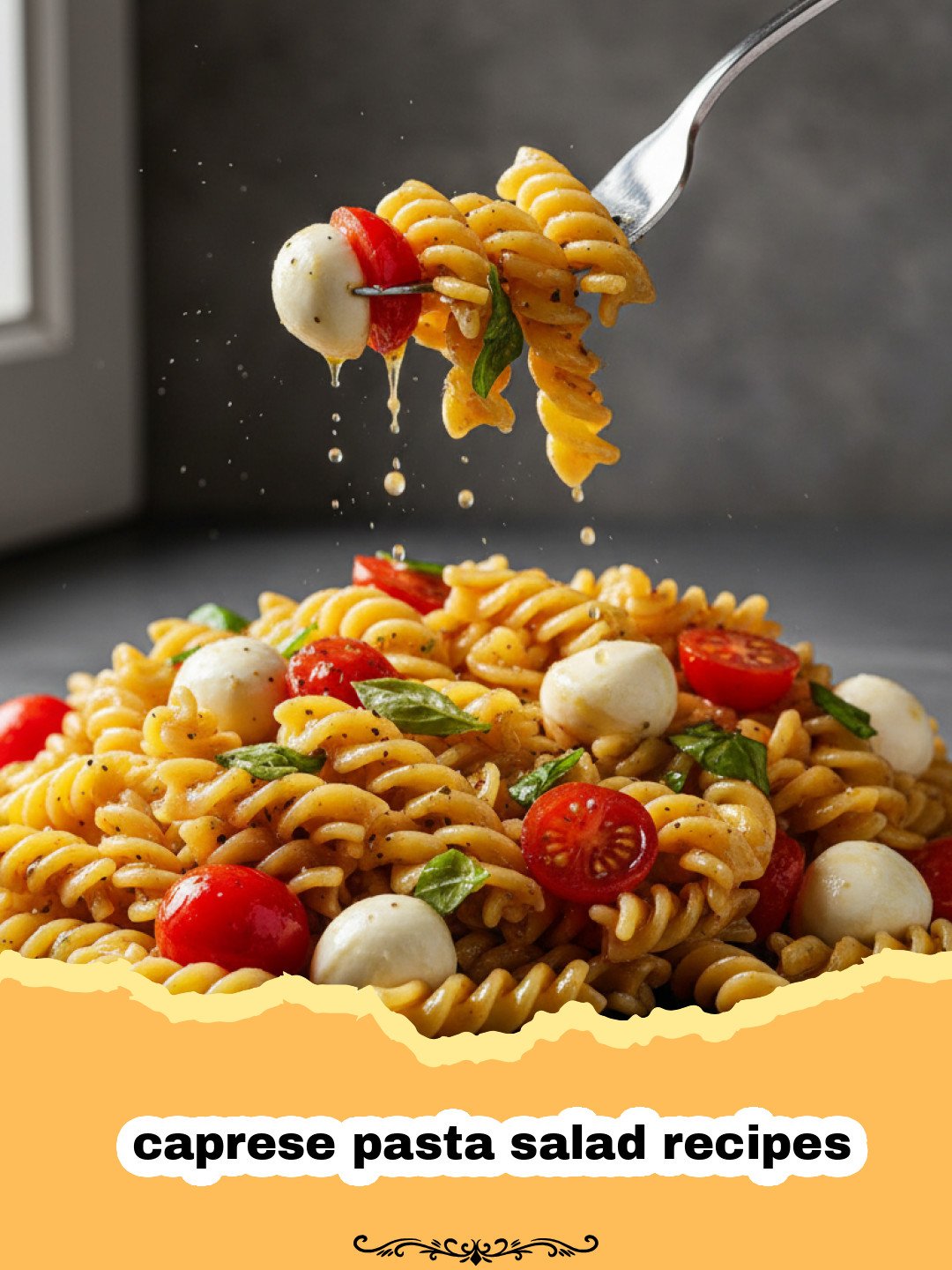 caprese pasta salad recipes - A beautiful bowl of Caprese Pasta Salad with red tomatoes, white mozzarella, and green basil.