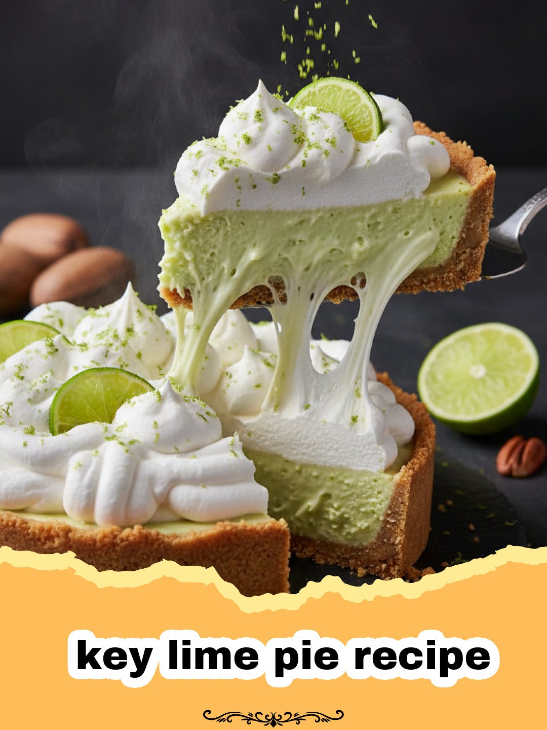 key lime pie recipe - A perfectly sliced, creamy Key Lime Pie with a graham cracker crust and whipped cream garnish, ready to be served.
