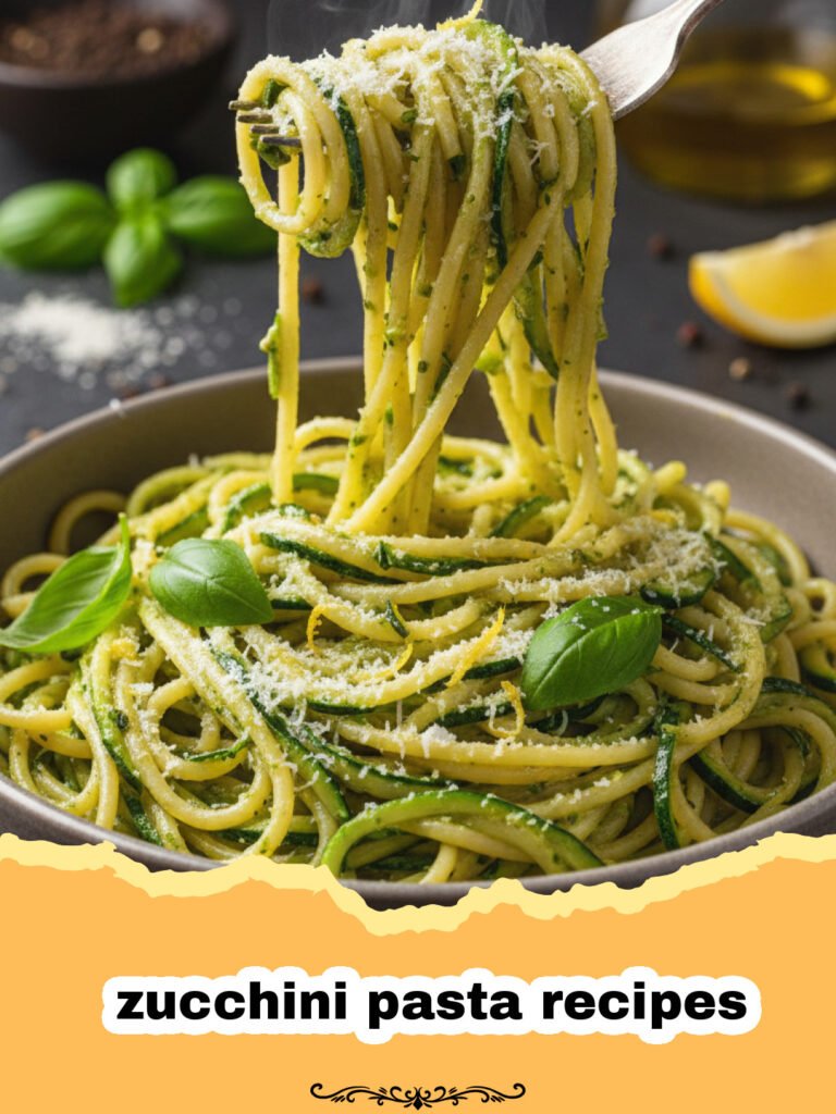 zucchini pasta recipes - A close-up of vibrant zucchini pasta with cherry tomatoes, garlic, and basil in a white bowl.