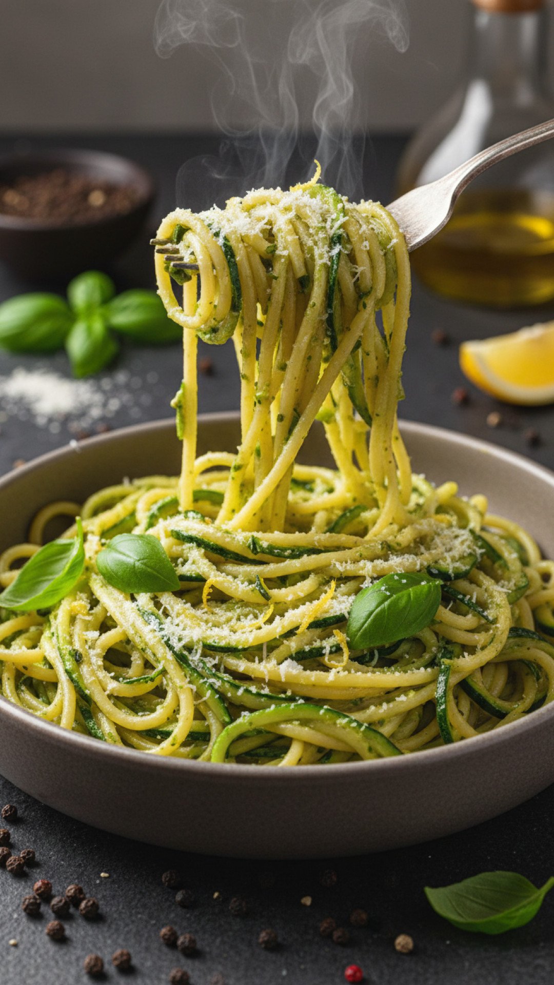 Zucchini Pasta with Garlic, Tomato, and Basil Preparation