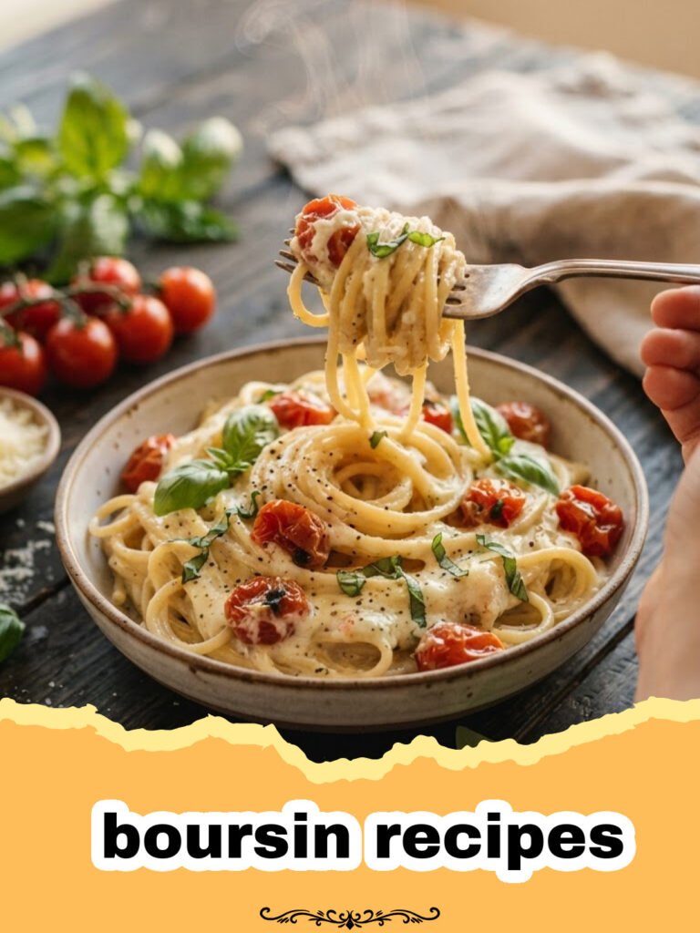 The Ultimate Creamy Baked Boursin Chicken & Pasta: A Weeknight Dream! 5 boursin recipes - Creamy baked Boursin chicken and pasta in a skillet, topped with melted cheese and fresh parsley.