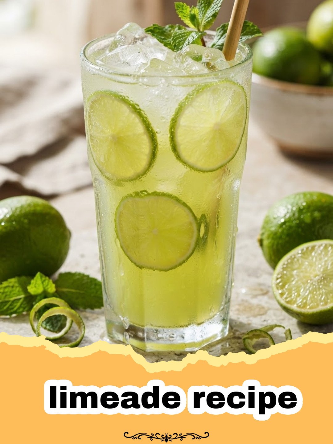 The Ultimate Fresh and Zesty Homemade Limeade Recipe 3 limeade recipe - A glass of fresh homemade limeade with lime slices and ice.