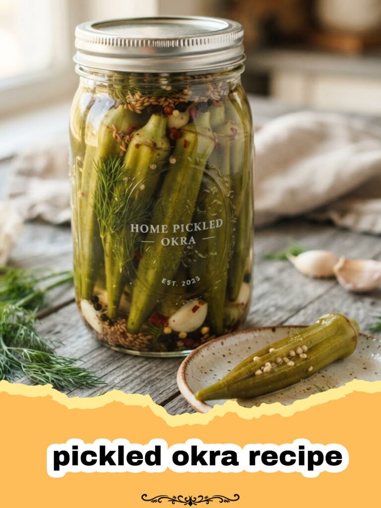 Zesty Homemade Pickled Okra: A Tangy Southern Delicacy 5 pickled okra recipe - Close-up of freshly made zesty pickled okra in clear glass jars, garnished with dill and garlic