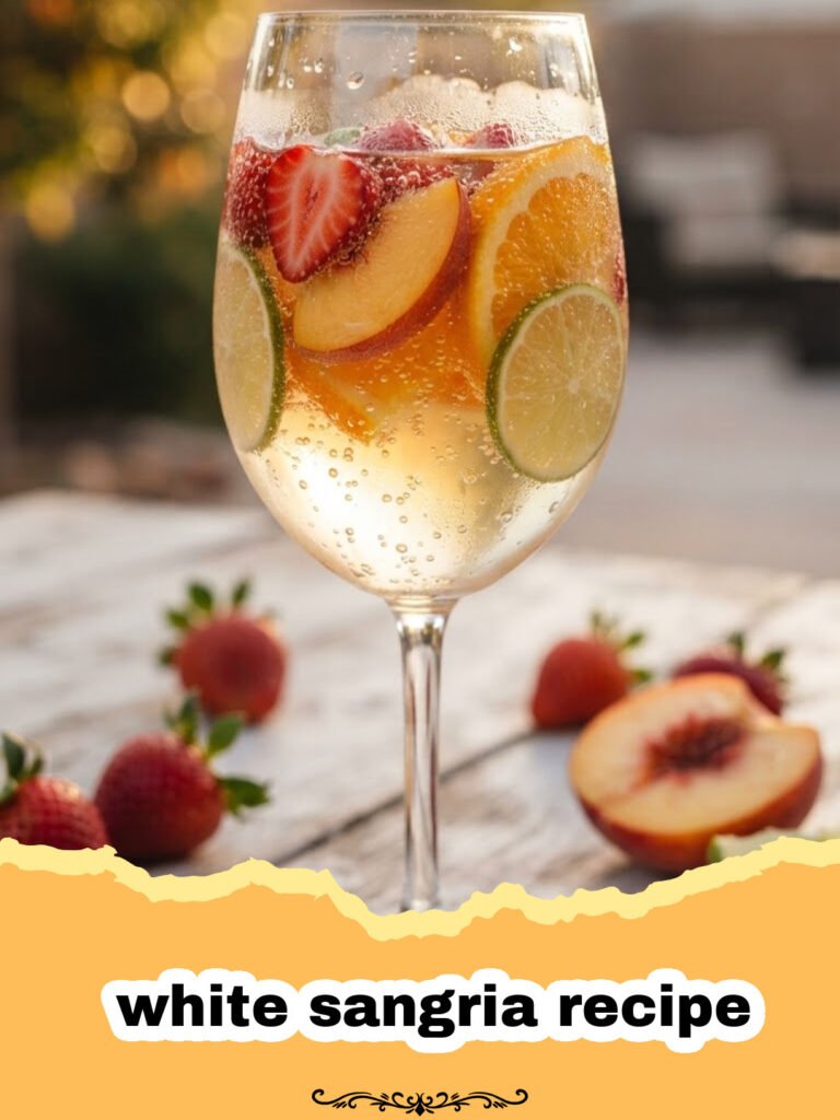 The Ultimate Refreshing White Sangria Recipe for Summer Gatherings 5 white sangria recipe - A large pitcher of homemade white sangria filled with sliced citrus, berries, and ice, ready to serve.