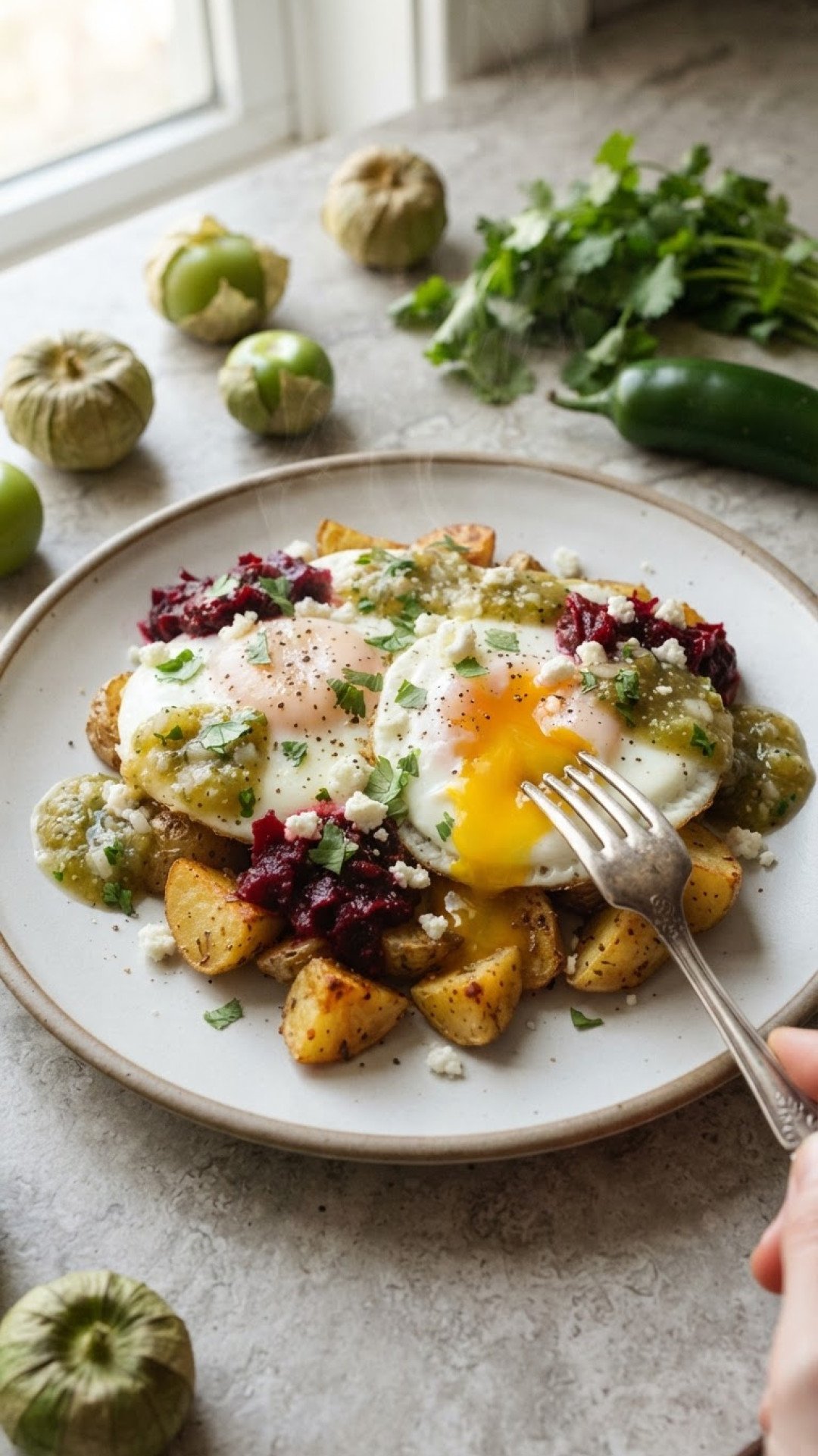 Zesty Huevos Rancheros with Homemade Tomatillo Salsa Verde Preparation