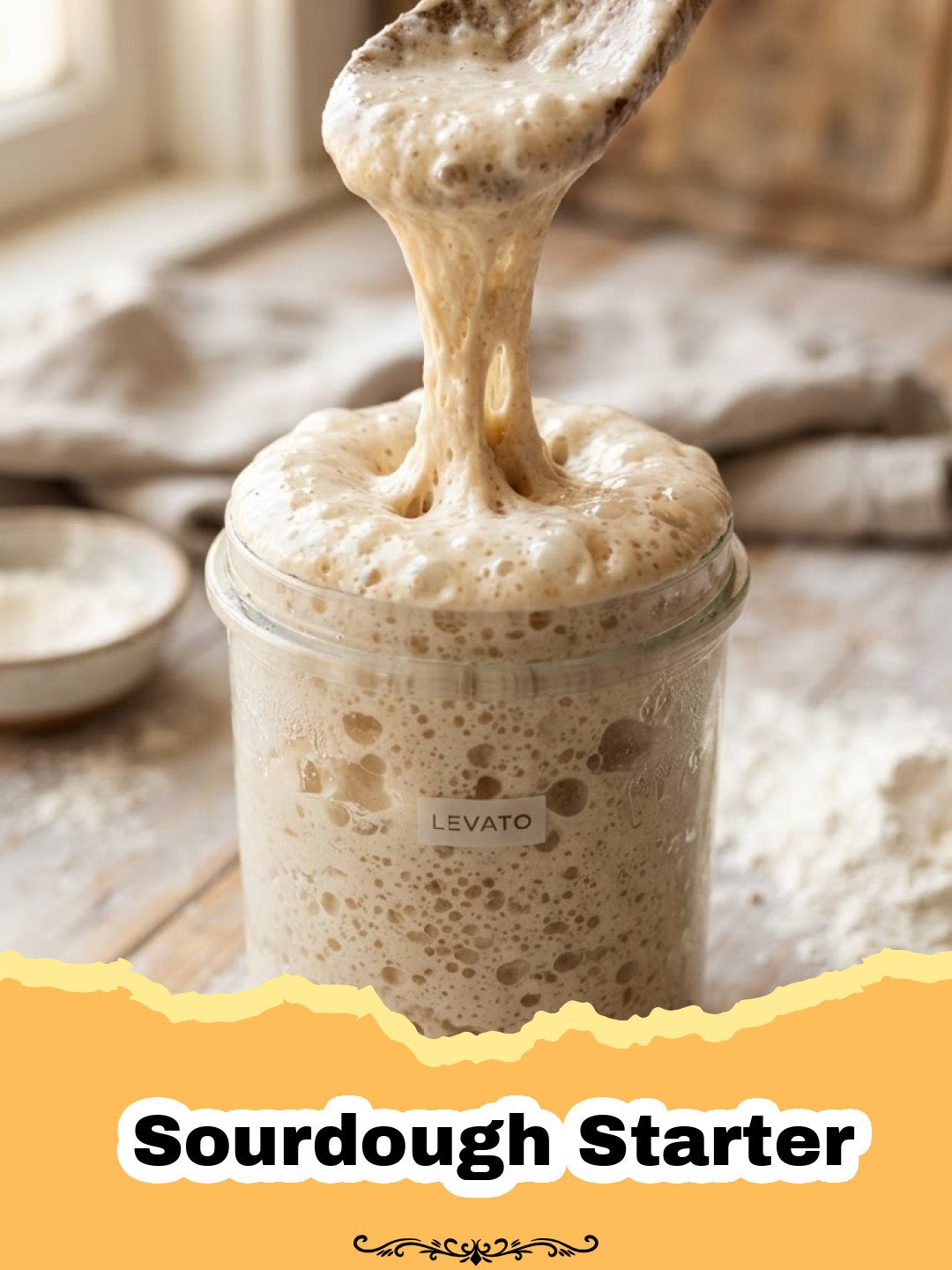 The Ultimate Guide to Cultivating Your Own Sourdough Starter from Scratch 3 Sourdough Starter - A clear glass jar filled with a bubbly, active sourdough starter, showing its frothy texture and characteristic rise.