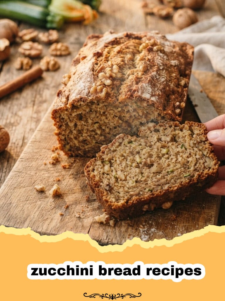 The Moistest Zucchini Bread: A Recipe You'll Bake All Summer Long! 5 zucchini bread recipes - A perfectly golden brown loaf of classic zucchini bread on a wire rack, with a slice cut to show the moist interior.