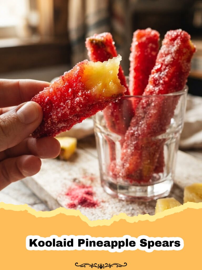 The Viral Sweet-Tart Sensation: How to Make Koolaid Pineapple Spears at Home 5 Vibrant red and purple Koolaid Pineapple Spears arranged on a white platter, glistening and ready to eat.