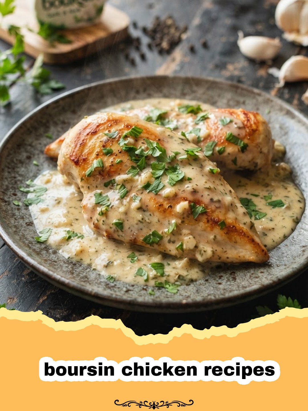 boursin chicken recipes - Creamy Boursin Chicken in a skillet with herb sauce