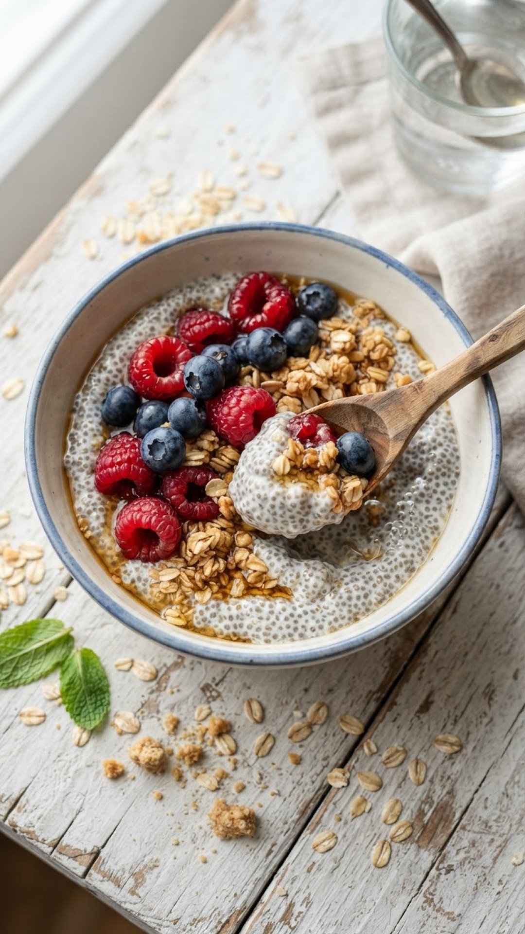 Creamy Coconut Chia Pudding with Fresh Berries Preparation