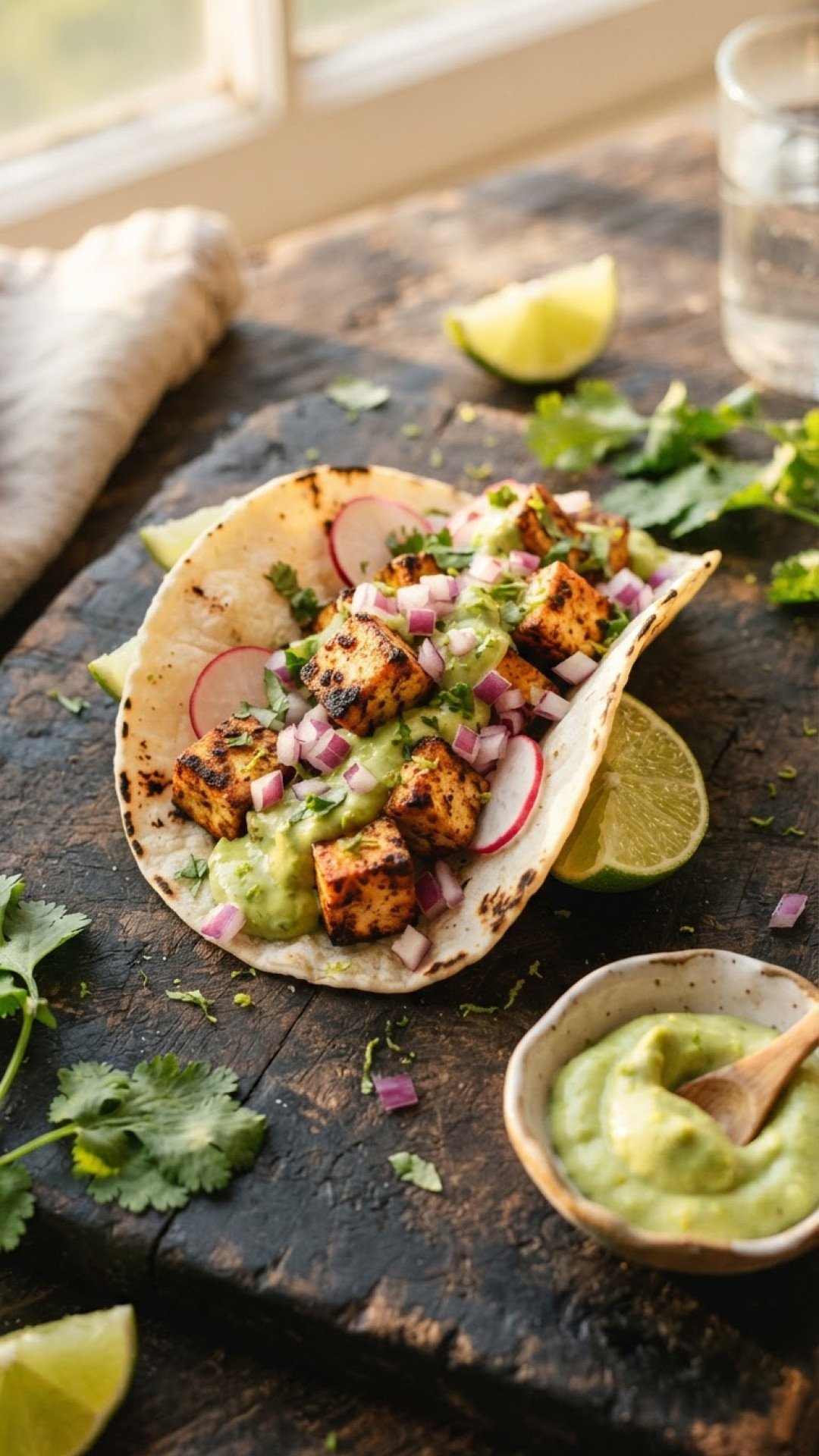Crispy Tofu Street Tacos with Zesty Slaw Preparation