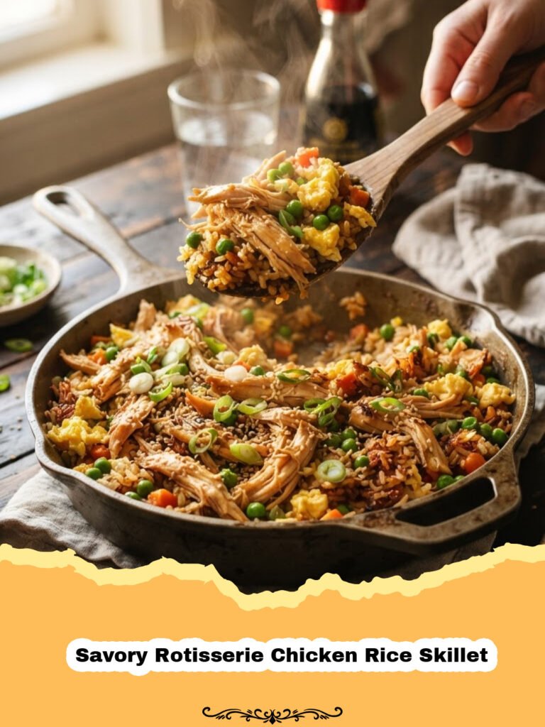 The Ultimate Savory Rotisserie Chicken Rice Skillet: Your New Weeknight Hero 5 Close-up of a steaming Savory Rotisserie Chicken Rice Skillet garnished with fresh parsley.