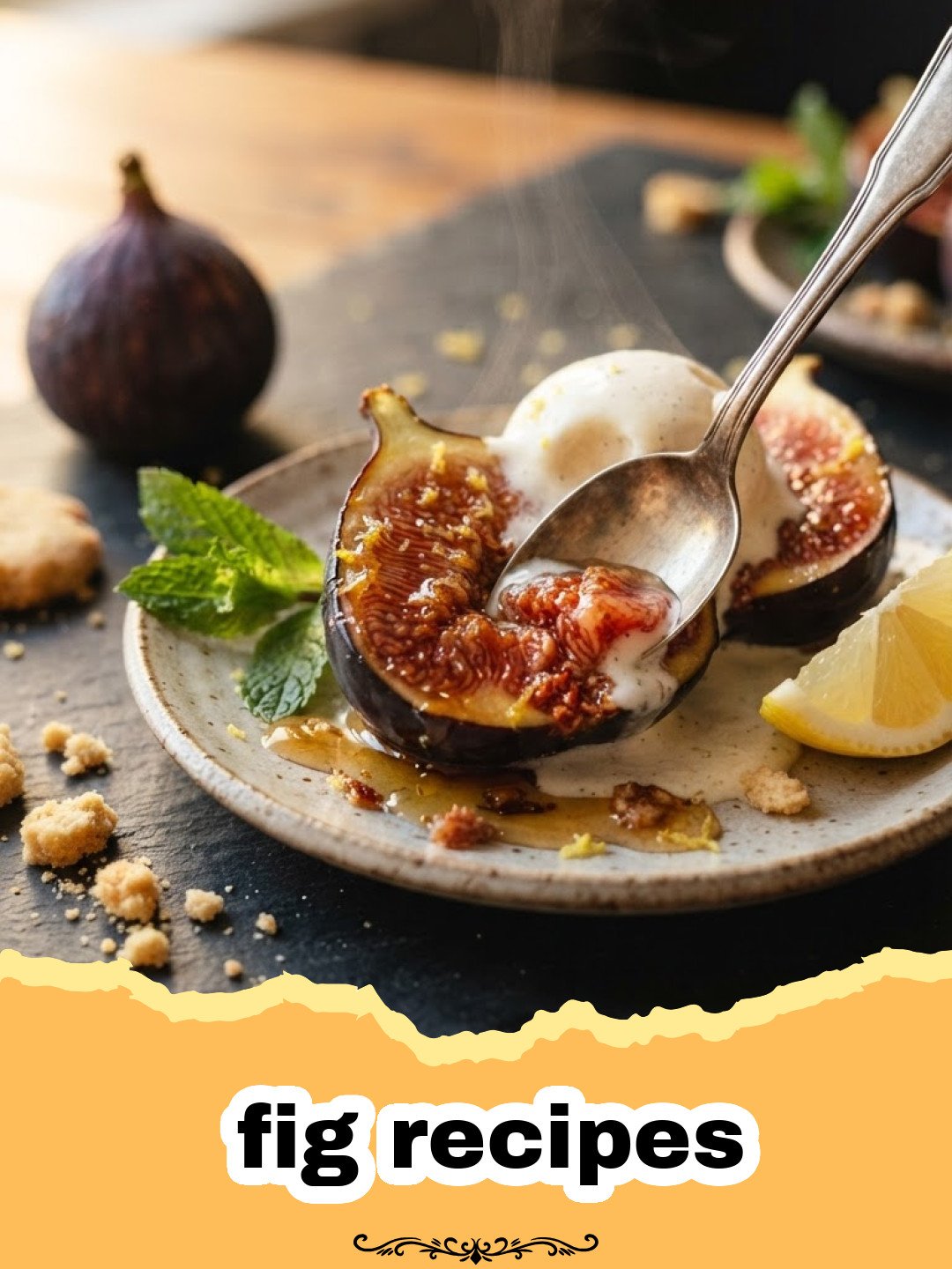 fig recipes - Close-up of Divine Fig & Honey Goat Cheese Crostini on a wooden board, garnished with fresh mint.