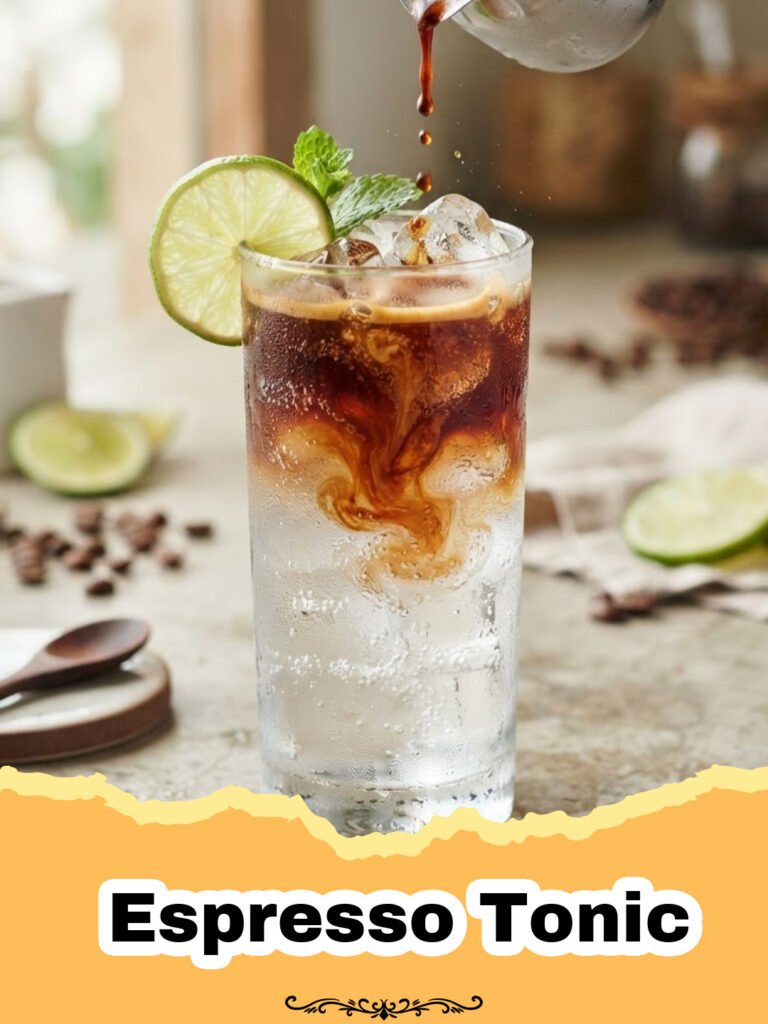 The Ultimate Refreshing Espresso Tonic: Your New Favorite Coffee Drink 5 Beautifully layered Espresso Tonic in a tall glass with a lemon slice and ice