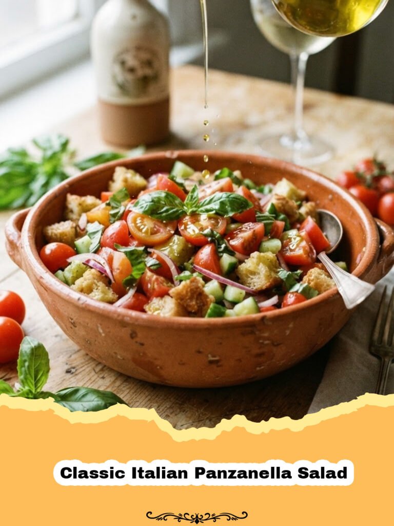 The Ultimate Classic Italian Panzanella Salad Recipe 5 A vibrant bowl of Classic Italian Panzanella Salad with tomatoes, bread, and basil.