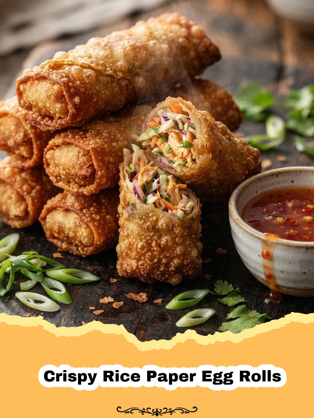 Unlock the Secret to Perfect Crunch: Crispy Rice Paper Egg Rolls You'll Crave! 3 Crispy Rice Paper Egg Rolls - Close-up of crispy rice paper egg rolls piled on a plate with a side of dipping sauce.