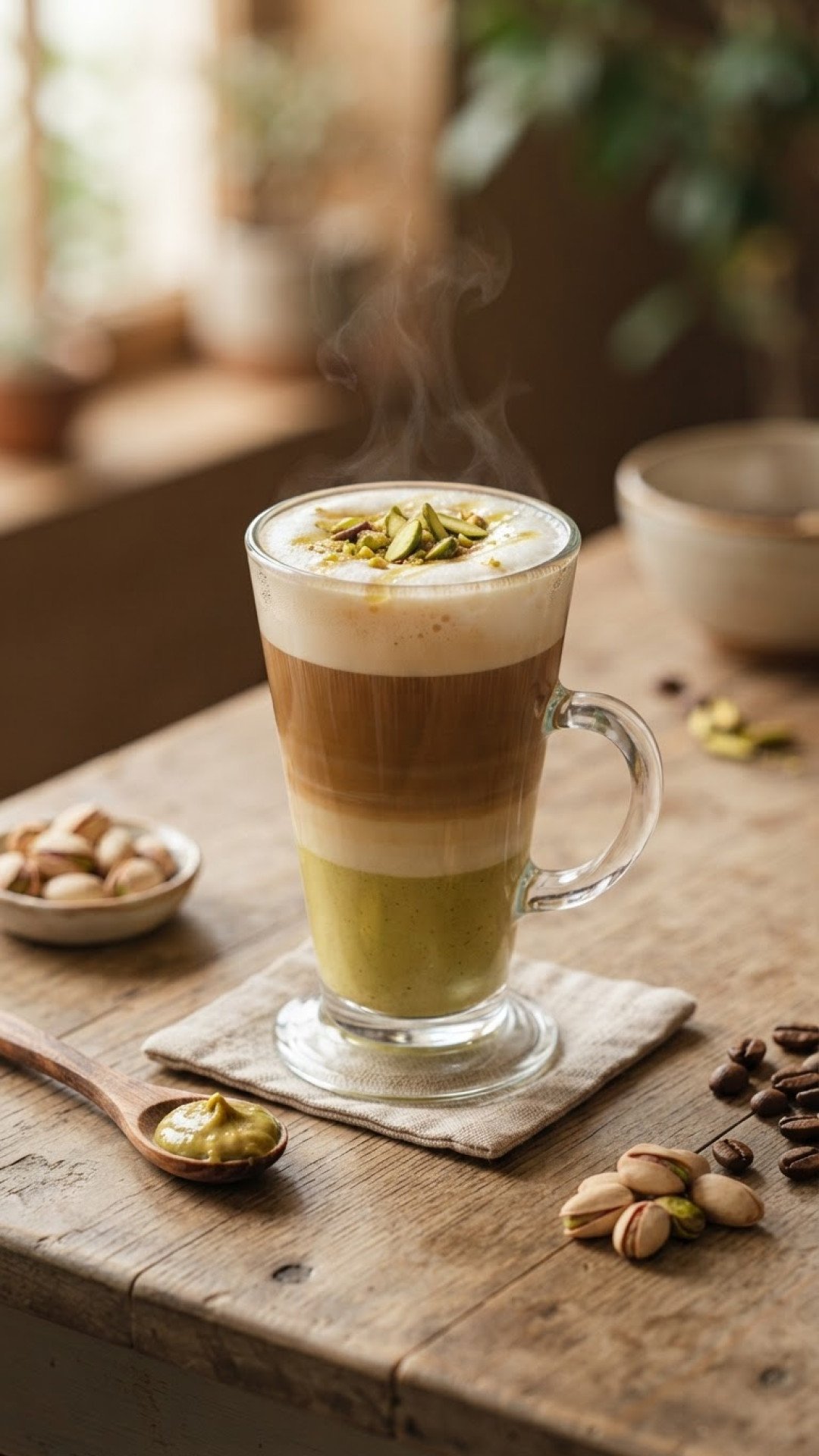 Homemade Pistachio Latte Preparation