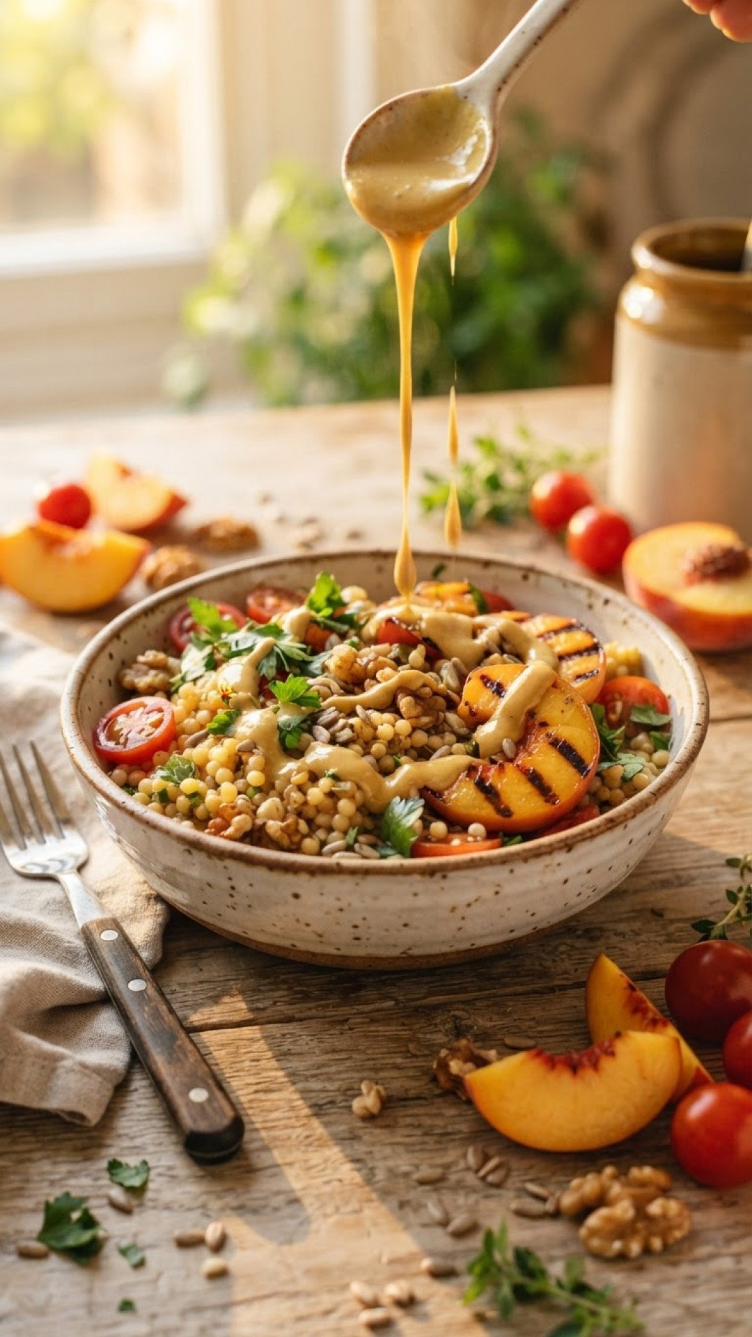 Summer Bliss in a Bowl: Pearl Couscous with Peaches & Tahini 4 Pearl Couscous with Peaches & Tahini Preparation