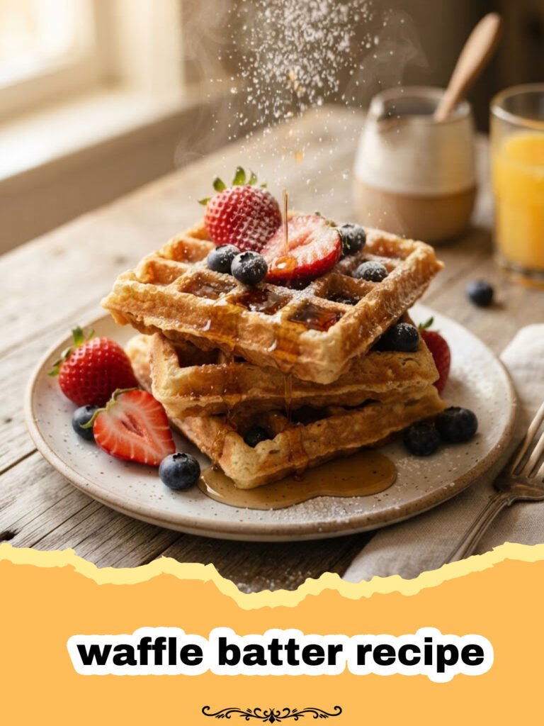 The Secret to Perfect Waffles: My Go-To Crispy & Fluffy Batter Recipe 5 waffle batter recipe - Stack of golden-brown crispy waffles with butter and maple syrup on a white plate